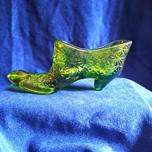 Vintage Fenton Glass Green High Heel